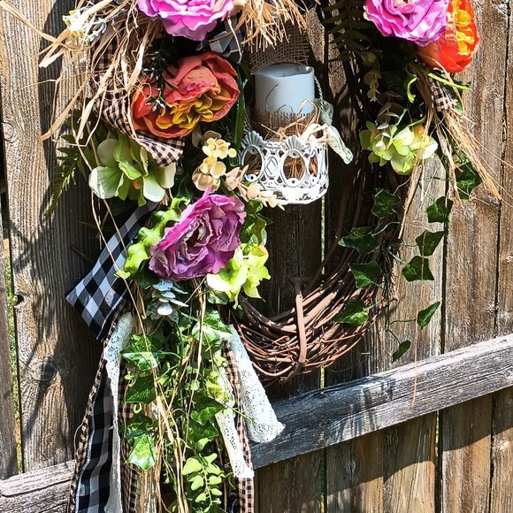 Summer Wreath,Farmhouse Front Door Wreath,Spring Wreath,Floral Arrangement - Picture 11 of 11